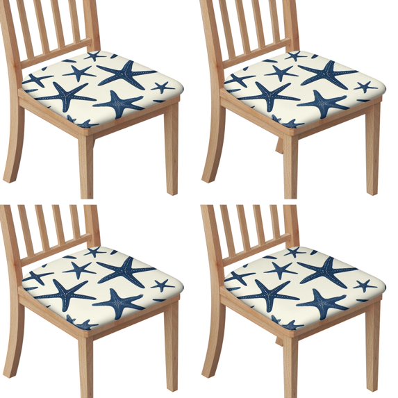 Summer Ocean Starfish Seat Covers for Dining Room Chairs Set Of 4,Stretch Printed Washable Chair Seat Cover with Elastic Ties and Button,Removable Waterproof Couch Cushion Covers