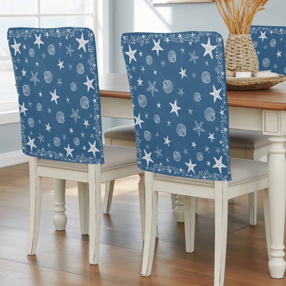 Summer Ocean Starfish Shell Chair Covers Set of 8 Navy Blue Chair Back Covers Stretch Removable Washable Slipcovers Protector for Dining Room Kitchen Party Decor