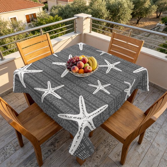 Summer Ocean Starfish Table Cloth 60x60in, Waterproof Square Tablecloth Wipeable Tablecloths Gray Background Table Covers for Dining Tables Party Indoor Outdoor