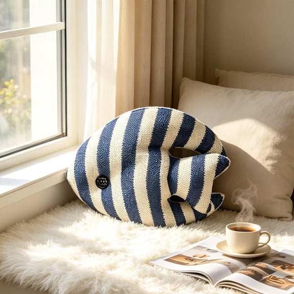 Summer Ocean Style Nautical Shaped Decorative Pillows Knit Fabric Fish Throw Cushions, Themed Pillows for Sofa Bedroom Beach House Decoration, Coastal Marine Home Decor