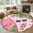 thumbnail image 1 of Summer Ocean Surfboard Round Living Room Rugs 5 ft, Beach Slippers Flower Palm Leaf Pink Plaid Washable Area Rug with Non-Slip Sturdy Edge Binding Round Carpet for Entryway Kitchen Bedroom Bathroom, 1 of 9