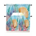 thumbnail image 1 of Summer Ocean Swag Curtains for Living Room/Bedroom Windows, Coastal Watercolor Shell Coral Kitchen Curtains and Valances Set 36 Inch Length, Light Filtering Swags Valance Curtain Panels, 1 of 5