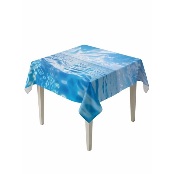 Summer Ocean Table Cloth 54x54 Inch Square, Seawater White Clouds Blue Sky Waterproof Tablecloth Washable Table Cover for Party Picnic Dinner Decor