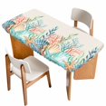thumbnail image 1 of Summer Ocean Table Cloths for 3 Foot Rectangle Tables, Watercolor Coastal Coral Shell Seaweed Beige Patio Waterproof Elastic Fitted Tablecloths, Washable Rectangular Table Cover for Camping, 1 of 8