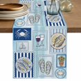 thumbnail image 1 of Summer Ocean Table Runner 70 Inches, Blue Coastal Fish Food Wine Crab Sailboat Bed Runner Dresser Scarves Tabletop for Indoor Outdoor Parties/Ceremony/Banquet, 13" x 70", 1 of 9