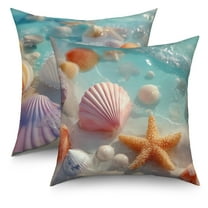 Summer Ocean Themed Throw Pillow Covers 18x18 Set of 2,Blue Beach Starfish Seashells Decorative Pillow Cases for Bedroom Sofa Couch
