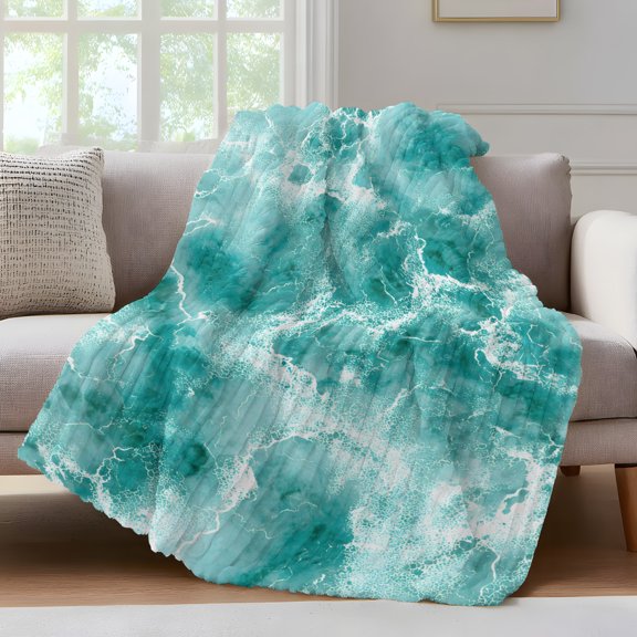 Summer Ocean Throw Blanket for Couch Watercolor Gradient Color Water Ripple Wave Seascape Soft and Warm Flannel 3D Striped Fluffy Fuzzy Fleece Blanket Lightweight Throw for Bed, Sofa 30 x 40 Inches