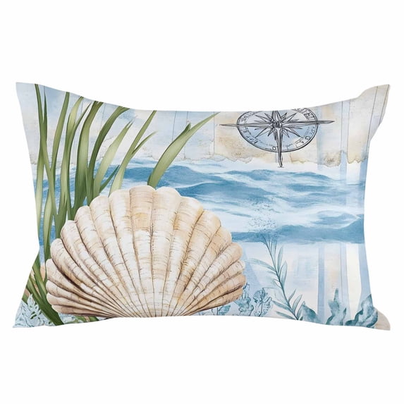 Summer Ocean Throw Pillow Cover 20 x 30 Inch Decorative Pillow Cover Nautical Sea Shell Coral Wave Lumbar Pillowcase Seasonal Rectangle Cushion Case for Couch Sofa Bed Living Room