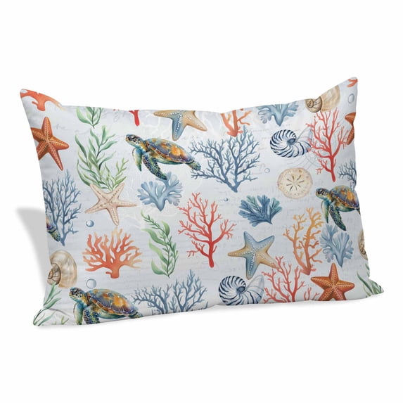 Summer Ocean Throw Pillow Covers Blue Nautical Sea Turtles Shells Corals Starfish Decorative Lumbar Pillow Cover Rectangle Cushion Case for Sofa Couch Bed Living Room Bedroom 16 X 24 Inches