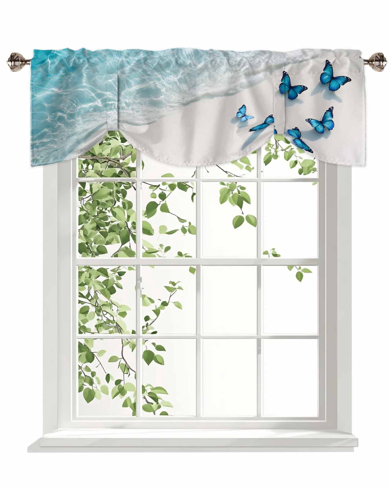 Summer Ocean Tie Up Valances Curtain, Adjustable Kitchen Beach Nautical