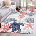thumbnail image 1 of Summer Ocean Turtle Area Rugs 3x5 ft Red Blue Coral Seahorse Starfish Washable Rug Non Slip Indoor Carpet Absorbent Floor Mat for Living Room Bedroom Dining Room, 1 of 9