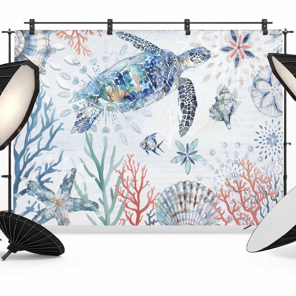 Summer Ocean Turtle Photography Backdrop 7x5FT, Retro Shell Coral Photo Backdrops, Background for Photography Studio Photo Studio Background, Back Drop for Photoshoot