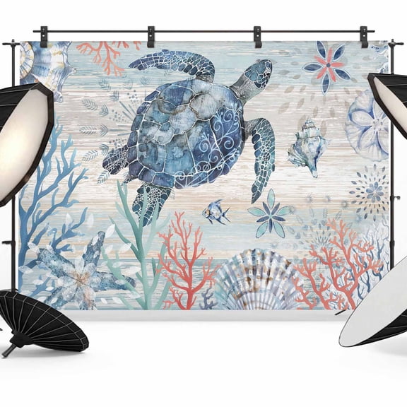 Summer Ocean Turtle Photography Backdrop 7x5FT, Shell Coral Photo Backdrops, Background for Photography Studio Photo Studio Background, Back Drop for Photoshoot