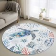 thumbnail image 1 of Summer Ocean Turtle Round Living Room Rugs 4 ft, Retro Shell Coral Washable Area Rug with Non-Slip Sturdy Edge Binding Round Carpet for Entryway Kitchen Bedroom Bathroom, 1 of 9