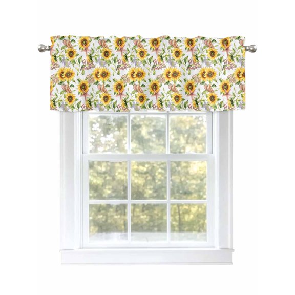 Summer Ocean Valances for Windows, Rod Pocket Kitchen Valance Curtains - Soft & Washable Small Window Treatment for Living Room,&nbsp;Bathroom, Sunflower Starfish Shell , 42x12 Inch, 1 Panel