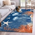 thumbnail image 1 of Summer Ocean Washable Area Rugs 2.7'x5', Coastal Jellyfish Orange Corals Shells Dark Blue Low Pile Throw Living Room Rug Non-Slip Sturdy Edge Binding Carpet for Indoor Entryway Bedside Kitchen, 1 of 9