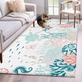thumbnail image 1 of Summer Ocean Washable Area Rugs 2.7'x5', Teal Red Shell Coral Turtle Starfish Marine Life Low Pile Throw Living Room Rug Non-Slip Sturdy Edge Binding Carpet for Indoor Entryway Bedside Kitchen, 1 of 9
