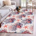 thumbnail image 1 of Summer Ocean Washable Area Rugs 3'x5', Retro Red Shell Starfish Conch Low Pile Throw Living Room Rug Non-Slip Sturdy Edge Binding Carpet for Indoor Entryway Bedside Kitchen, 1 of 9