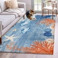 thumbnail image 1 of Summer Ocean Washable Area Rugs 4'x6', Blue Theme Jellyfish Orange Corals Shells Starfish Low Pile Throw Living Room Rug Non-Slip Sturdy Edge Binding Carpet for Indoor Entryway Bedside Kitchen, 1 of 9