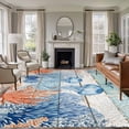 thumbnail image 1 of Summer Ocean Washable Living Room Rugs 5'x7', Coastal Jellyfish Orange Corals Shells Teal Wooden Low Pile Throw Large Area Rugs Non-Slip Sturdy Edge Binding Carpet for Dining Room Bedside Kitchen, 1 of 9