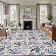 thumbnail image 1 of Summer Ocean Washable Living Room Rugs 5'x8', Turtle Starfish Coral Shell Linen Background Low Pile Throw Large Area Rug Non-Slip Sturdy Edge Binding Carpet for Living Room Kitchen Office, 1 of 9