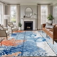 thumbnail image 1 of Summer Ocean Washable Living Room Rugs 6'x9', Coastal Jellyfish Orange Corals Shells Blue Wooden Low Pile Throw Large Area Rug Non-Slip Sturdy Edge Binding Carpet for Dining Room Kitchen Office, 1 of 9