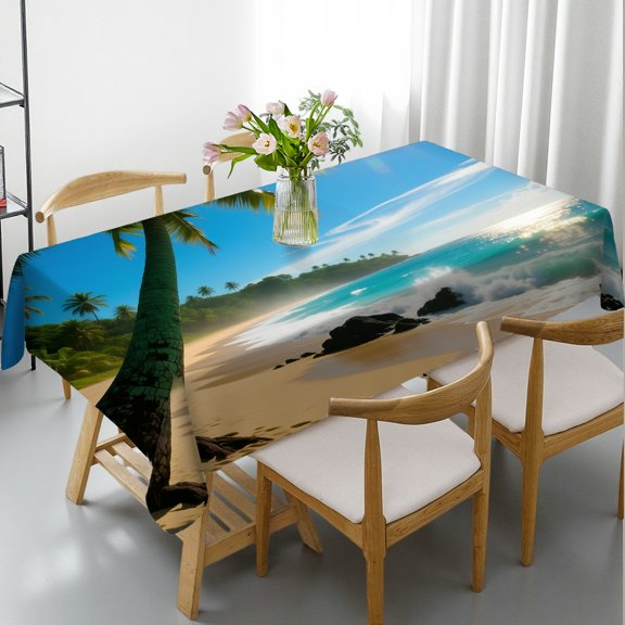 Summer Ocean Waves Rectangular Tablecloth, Festive Table Setting - Holiday-Themed Design Tablecloths for dining table, Cafe, dinner, brunch, buffet, picnic