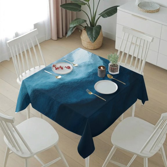 Summer Ocean Waves Watercolor Table Cloth 54x54in, Waterproof Square Tablecloth Wipeable Tablecloths Gradient Blue Wavy Table Covers for Dining Tables Party Indoor Outdoor