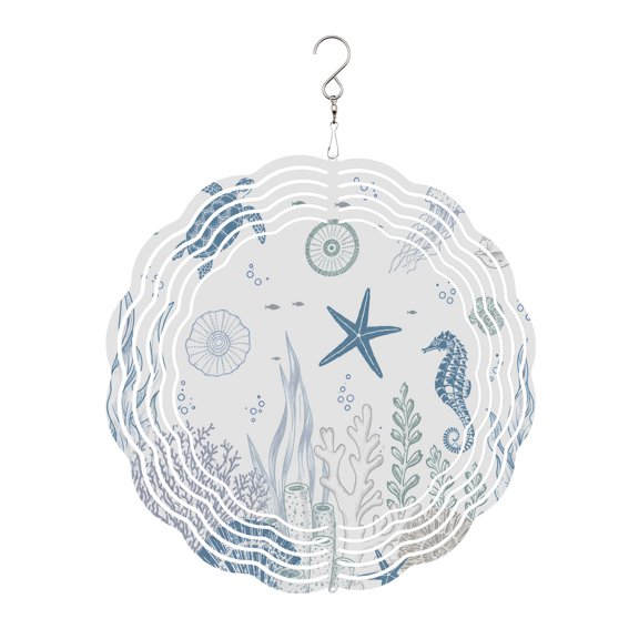 Summer Ocean Wind Spinner for Garden Yard 12In, Coastal Nautical Sea Turtle Seahorse Shell Starfish Coral 3D Stainless Steel Kinetic Hanging Wind Spinners Rustproof Outdoor Decor for Lawn Patio Home
