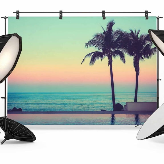 Summer Oceans Photography Backdrop 7x5FT, Tropical Beaches Tree Dusk Coastal Landscape Photo Backdrops, Background for Photography Studio Photo Studio Background, Back Drop for Photoshoot