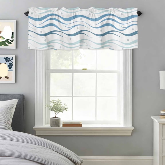 Summer Oceans Waves Valances for Windows,Rod Pocket Valance for Kitchen Bedroom Bathroom Living Room,Navy Blue Striped Window Valance Curtain Farmhouse Home Decor Short Curtains 42x12in