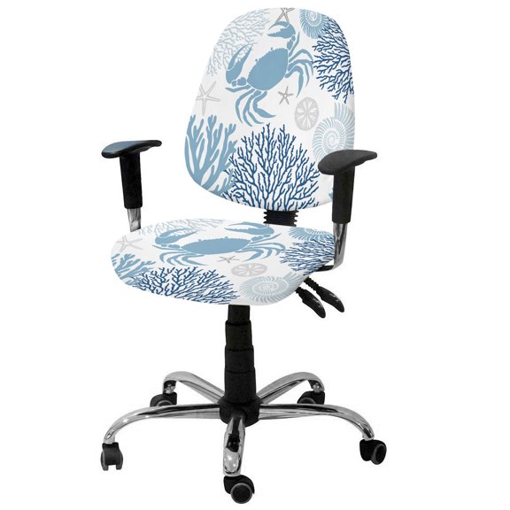 Summer Office Chair Covers Stretchable Navy Blue Crab Coral Seashell Nautical Coastal Ocean Split Computer Desk Chair Cover Universal Spandex Chair Seat Covers Rotating Boss Arm Chair Slipcovers