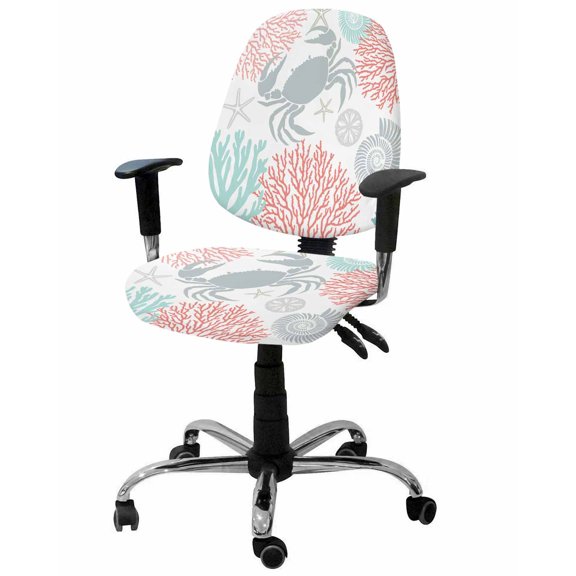 Summer Office Chair Covers Stretchable Red Orange Crab Coral Seashell Nautical Coastal Ocean Split Computer Desk Chair Cover Universal Spandex Chair Seat Covers Rotating Boss Arm Chair Slipcovers