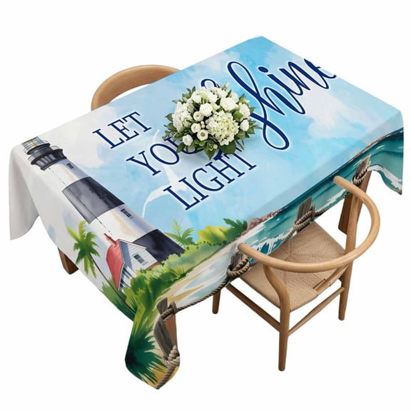 Summer Oil Painting Texture Rectangle Tablecloth Watercolor Marine Lighthouse Waterproof Wrinkle Free Soft Table Cloth Spill-Proof Washable Table Cover for Dining Party Picnic 60 x 120 Inch