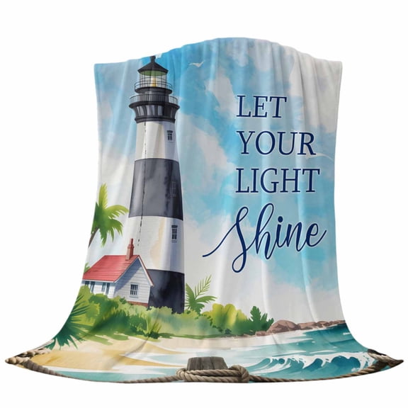 Summer Oil Painting Texture Throw Flannel Blanket Watercolor Marine Lighthouse Super Soft Cozy Bed Blanket, Lightweight Plush Fuzzy Bed Throw for Bedroom Sofa Couch Living Room 40x50In,