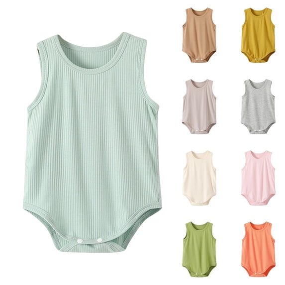 Summer One Piece Jumpsuit For Toddler Sleeveless Crew Neck Button Romper Lightweight Comfy Soft Onesies (1 Years, Mint Green)