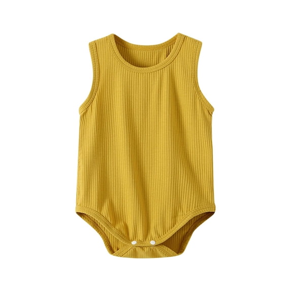 Summer One Piece Jumpsuit For Toddler Sleeveless Crew Neck Button Romper Lightweight Comfy Soft Onesies (6 Months, Yellow)
