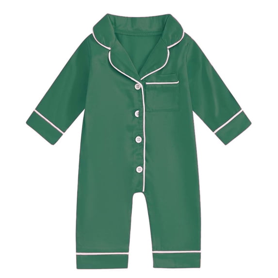 Summer One Piece Pajamas For Toddler Lapel Long Sleeve Button Down Romper Lightweight Comfy Jumpsuit (6 Months, Green)