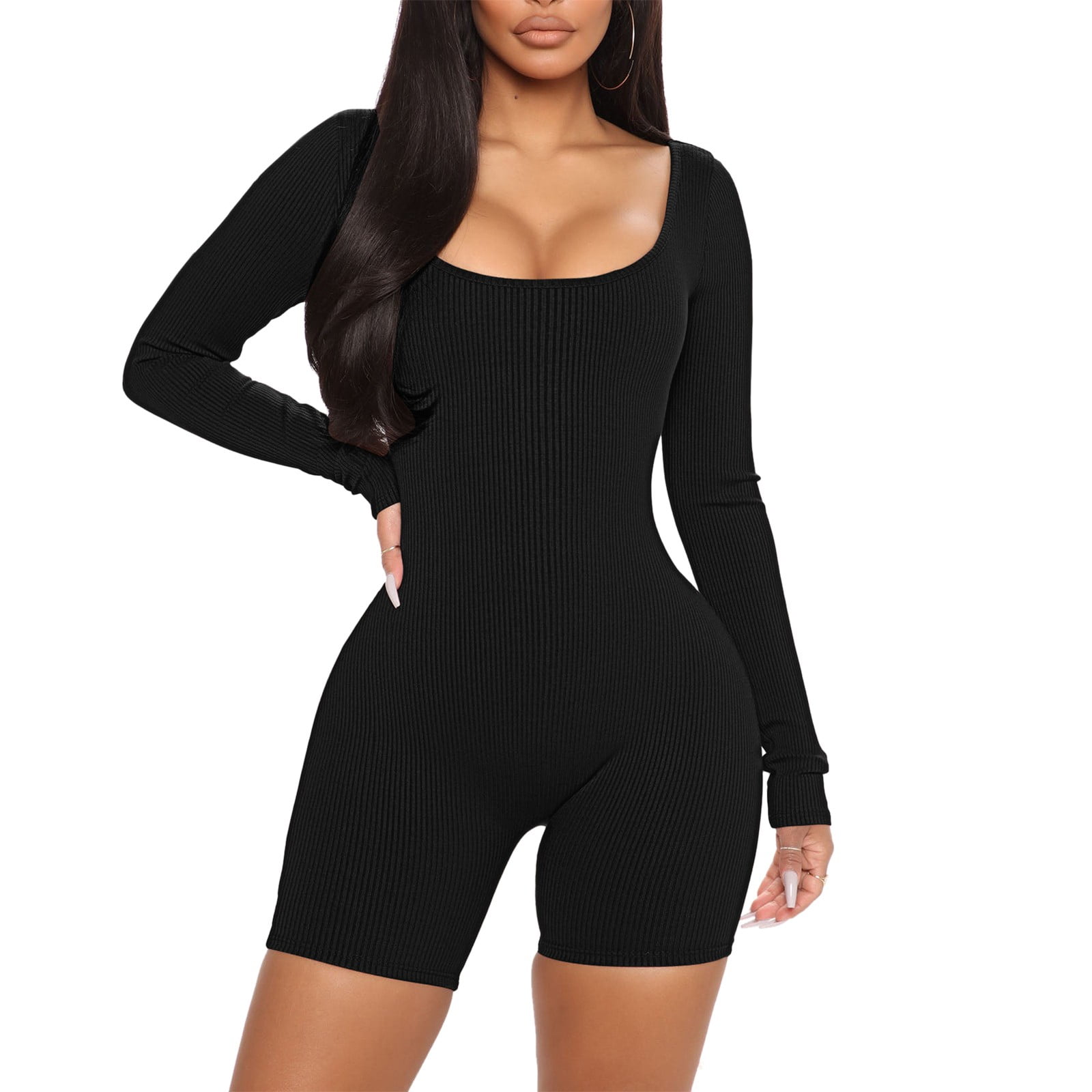 Summer One Piece Sexy Square Neckline Long Sleeve Jumpsuits,Women's ...