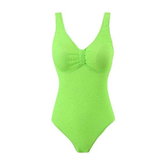 Summer One Piece Swim Suits For Women 2026 Solid Color Fold Overlapping Camisole Tight Fitting Mint Green Swimsuit Tankini∣XL