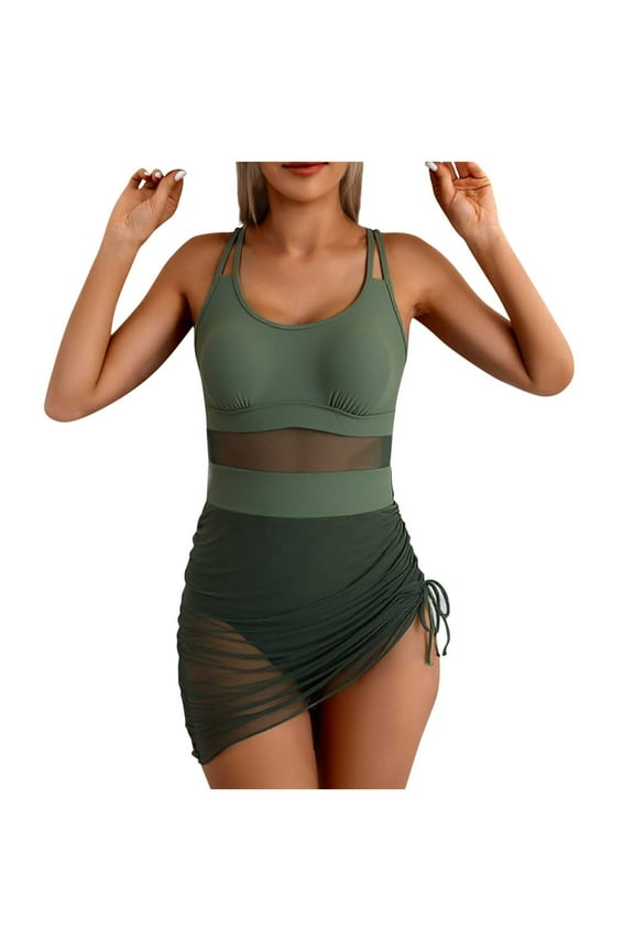 Summer One Piece Tummy Control Swimsuits for Women Push Up Cheeky Tankini Bikini Set Self Tie Spaghetti Straps Swim Suits Quick Dry Active Bikini Beach Holiday Sexy Bathing Suit