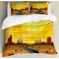 thumbnail image 1 of Summer Orange Duvet Cover Set, Wild West Scene with Butta Desert Cacti Sun Road Misty Morning Print, Decorative 3 Piece Bedding Set with 2 Pillow Shams, King Size, Orange Multicolor, by Ambesonne, 1 of 3