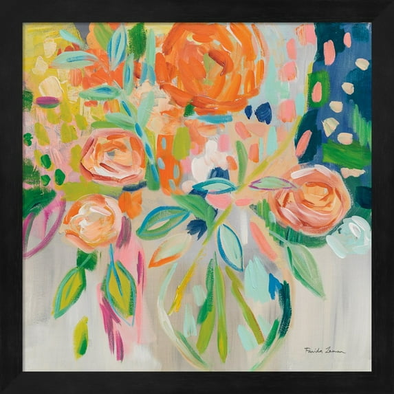 Summer Orange Floral by Farida Zaman, Framed Wall Art, 13.25W x 13.25H