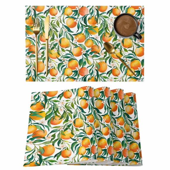 Summer Orange Placemats Set of 12 Farmhouse Tropical Fruit Botanical Place Mats Indoor Wipeable Table Mats Washable Cloth Dining Table Placemats for Kitchen Holiday Party Home Decor 13x19 Inch