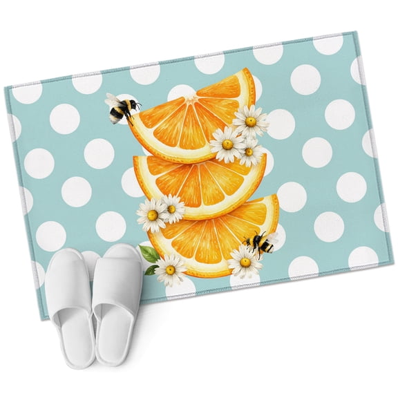 Summer Orange Slices Bathroom Rug Washable 2x3 Entryway Rug Non Slip Pastoral Daisy Flower Bee Polka Dot Front Door Mat Low Pile Indoor Doormat Throw Floor Carpet for Kitchen Bedroom Entrance