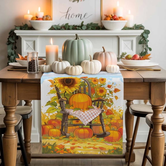 Summer Orange Table Runner, Autumn Thanksgiving Kitchen Dining Table Decoration for Home Party Decor 13x90 Inches