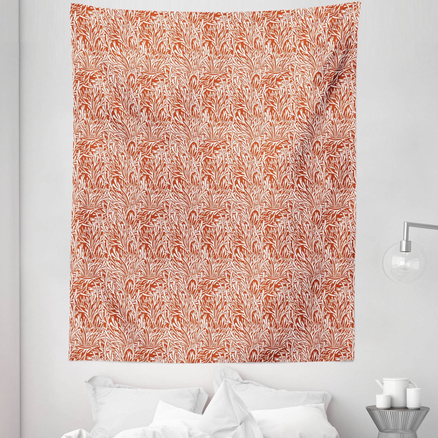 Summer Orange Tapestry, Botanical Seaweed Look Coral Algae Marine ...