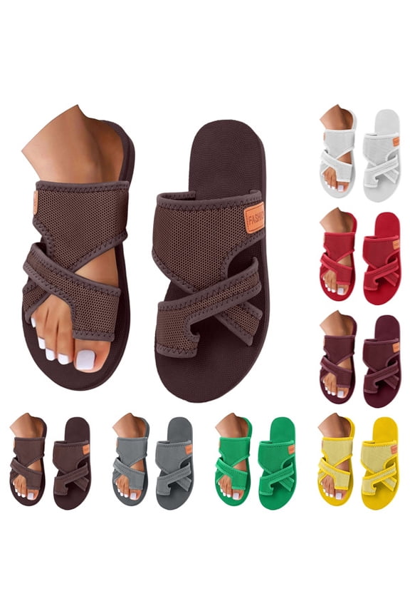 Summer Orthopedic Sandals for Women 2026 Dressy Bunions Sandals with Toe Loop Breathable Mesh Comfortable Lightweight Casual Cute Beach Slides,Brown 36