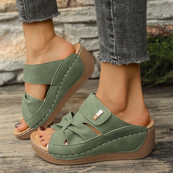 Summer Orthopedic Sandals for Womens Wedge Plus Size Casual Solid Color Fish Mouth Roman Thick Bottom Wedge Heels