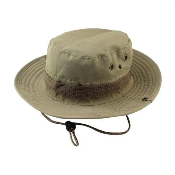 Summer Outdoor Fishing Bucket Boonie Hat Hiking Travel Wide Brim Safari Sun Caps (Khaki)